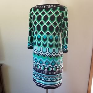Sandra Darren Geo-Print Sheath Dress 3/4 Sleeves